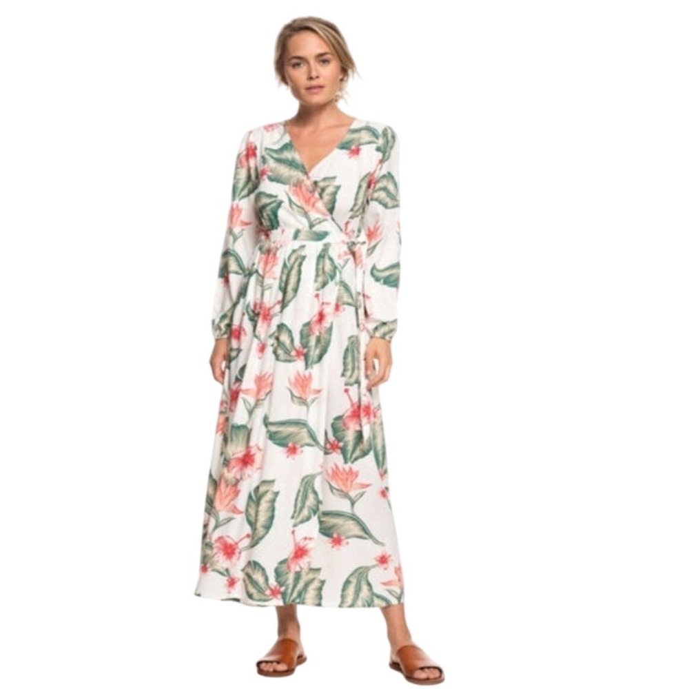 Roxy Womens Taste Of Tomorrow Tropical Floral Wrap Maxi Dress White ERJWD03309 M